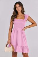 Vestido Mini de Verano Casual Boho para Mujer 2025 Cuello Cuadrado sin Mangas con Volantes de Cintura Swing A-e - details 11