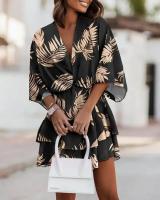 BUNO-Vestido holgado con cuello en V y manga murciélago para mujer, minivestido informal con volantes y corte en A, ropa de playa para vacaciones 2024 - details 17