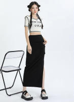 Lucyever-Falda larga ajustada de cintura alta para mujer, faldas Midi con abertura lateral, estilo coreano, Y2K - details 11