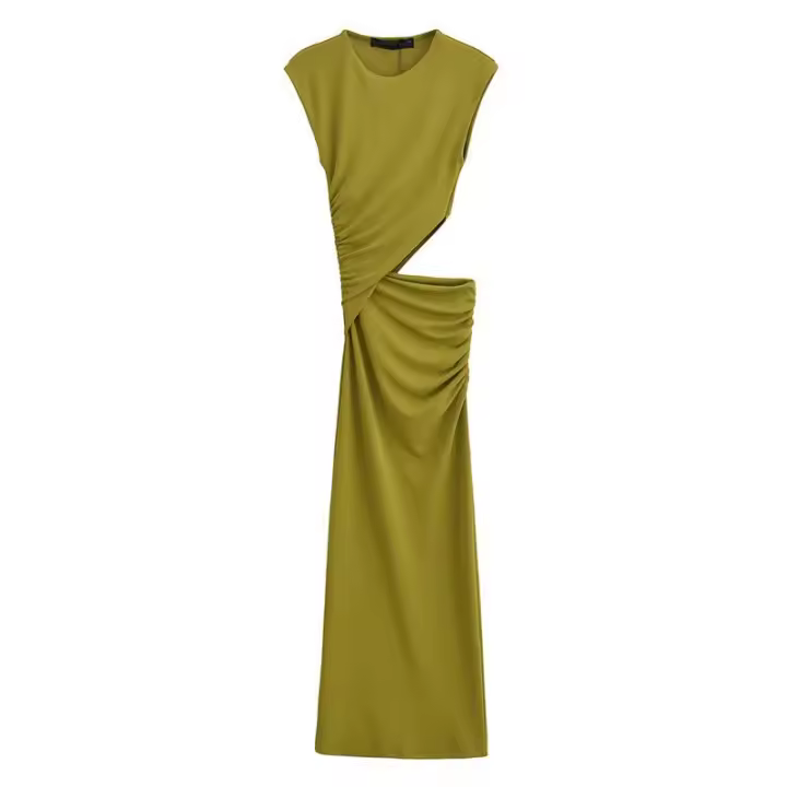 Vestido Midi Cortado Verde para Mujer OUWU Vestido Largo Sin Mangas para Primavera y Verano - 1