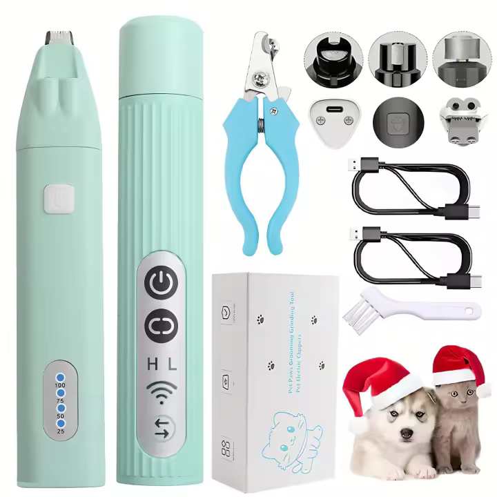 Kit de aseo para perros, cortaúñas eléctrico para perros, amoladora de uñas para perros de dirección ajustable con 3 puertos, cortaúñas para perros de poco ruido con luz, afeitadora para mascotas para perros pequeños y grandes y gatos - 1