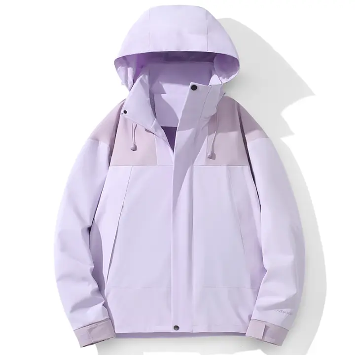 LNGXO Chaqueta Impermeable de Fibra de Poliéster 100% con Cierre de Cremallera y Parche de Moda - 1