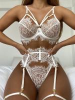 Lencería erótica, ropa interior sexy de encaje hueco, conjuntos exóticos transparentes, conjunto sensual de sujetador y bragas con aros con ligas - details 35