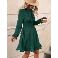 Vestido midi de manga larga con cuello en V para mujer, elegante y bonito, moderno, de color sólido, lujoso. - details 10