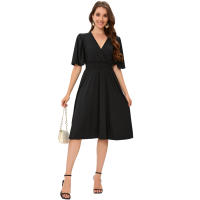 2025 primavera y verano europeos y americanos nueva ropa de mujer vestido negro vestido de viajero con cuello en V traje de moda - details 1