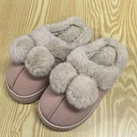 Zapatillas de algodón de gamuza con bolas de piel suave para adultos y mujeres, suela gruesa HeatTech de invierno, puntera antideslizante de EVA, a cuadros resistentes a las manchas, novedad - details 2