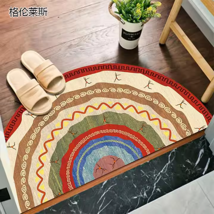 Felpudo semicircular geométrico, alfombras lavables antideslizantes para dormitorio, baño, cocina, Alfombra de puerta, alfombrillas impresas - 1