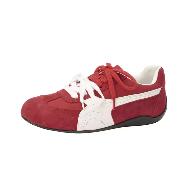 Cuero Ankola rojo casual zapatos de entrenamiento moral Forrest Gump zapatos nuevo retro cordones color coincidencia de cuero casual zapatos de mujer - 1