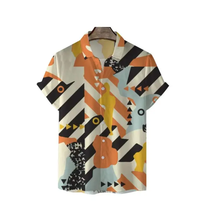 Camisa hawaiana de manga corta con cuello para hombre, suéter de lana informal, estampado vaquero, moderno, asequible, adecuado para el verano de 2024 - 1
