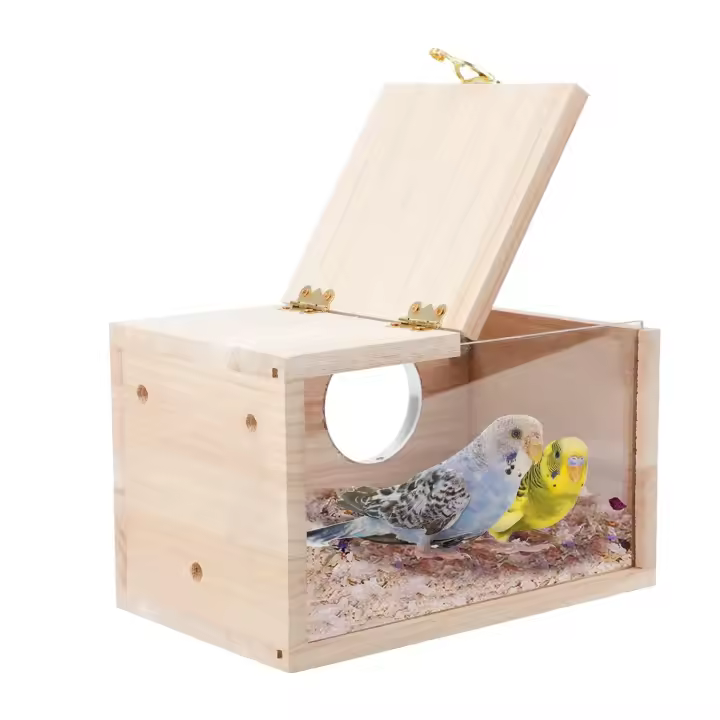Caja de nido de periquitos transparente, casa de pájaros para jaula, caja de cría de madera para loro, periquito, cacatúa, pájaros amorosos - 1