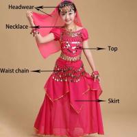 Conjunto de trajes de baile con tocado dulce, vestido de princesa, trajes coloridos de danza del vientre, regalos de ropa para niñas de la India deslumbrantes y brillantes - details 6