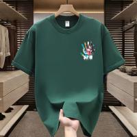Camiseta de Algodón con Patrón Diseño Suelto y Casual Manga Corta Talla Grande Textura Brillante - details 6