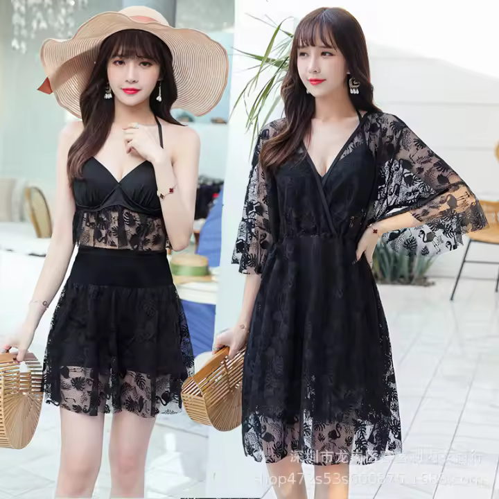 Traje de baño dividido para mujer, conjunto deportivo de tres piezas con cubierta de vientre delgado, traje de baño con cubierta de carne - 1