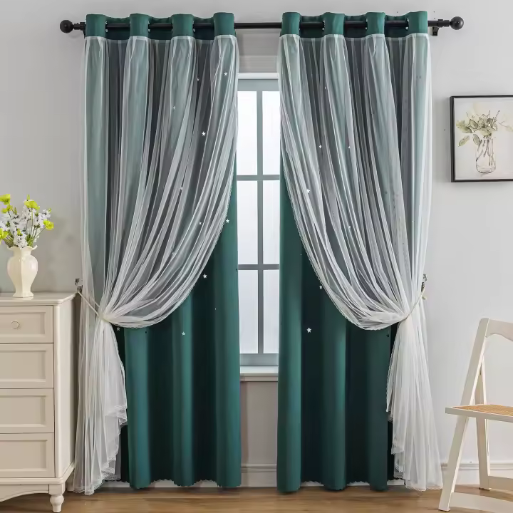 Cortinas de dormitorio opacas aislantes de doble capa con gafas de protección UV, 1 pieza - 1