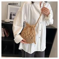 Bolso tipo cubo tipo bandolera tejido de paja para mujer, marca de diseñador de lujo, informal, a la moda, para viajes, playa, 2023 - details 8