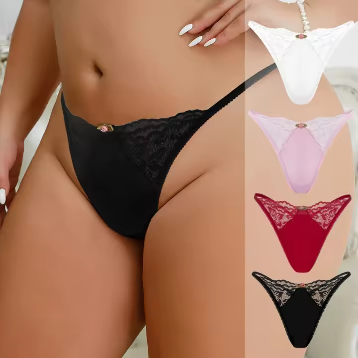 4 tangas nuevas sexys de cuerda de color sólido 2025, calzones de encaje, mujer - 1