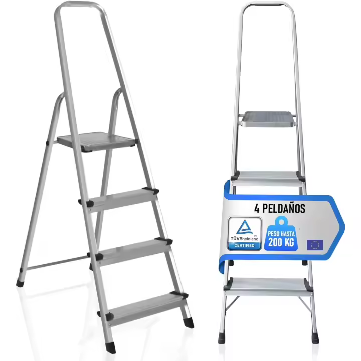 Escalera Plegable de Aluminio 4 Peldaños Soporte Reforzado para Maxima Estabilidad (200 kg) - 1