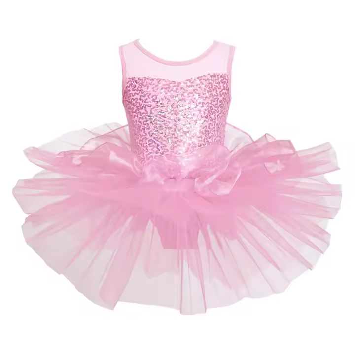 Vestido de baile de Ballet para niñas, sin mangas, lentejuelas brillantes, leotardo de malla, tutú, Ropa de baile, gimnasia, patinaje, disfraz de escenario actuación - 1