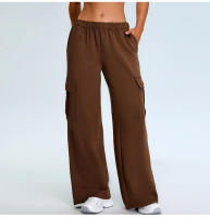 Otoño Invierno nuevo Yoga mujeres elástico de cintura alta pierna recta deportes Casual acampanado Cargo Fitness pantalones largos - details 31