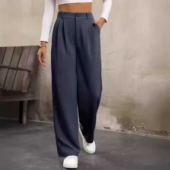 Pantalones de Traje de Cintura Alta de Moda para Mujeres Color Sólido Casual de Primavera y Otoño - 1