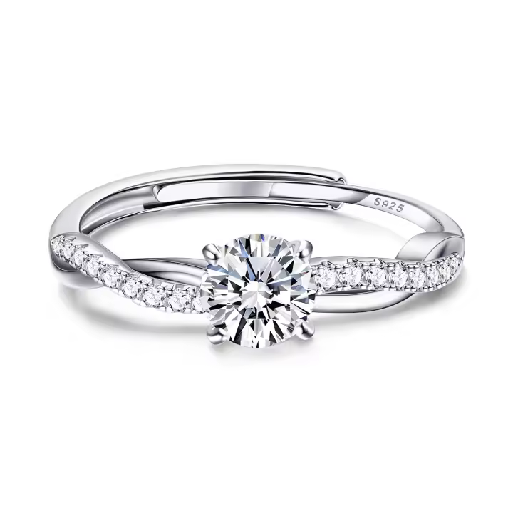 Anillo de Plata de Ley 925 para Mujer - Anillos de Compromiso Ajustables Anillo Cuerda Retorcida Eterno Anillo de Promesa anillos de Boda Aniversario Anillos Plata/Oro con Caja de Joyería - 1