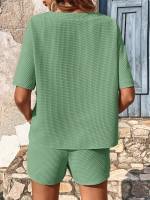 Conjunto de dos piezas de pantalones cortos para mujer, traje de manga corta - details 6