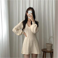 Vestido corto de punto para mujer, prenda elegante de manga larga con cuello de pico, ajustado, color negro, novedad de invierno - details 6
