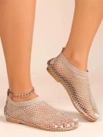 Sandalias Planas de Lujo para Mujer Punta Redonda Suelo Plano Botas Cortas de Verano con Diamantes de Agua - details 7