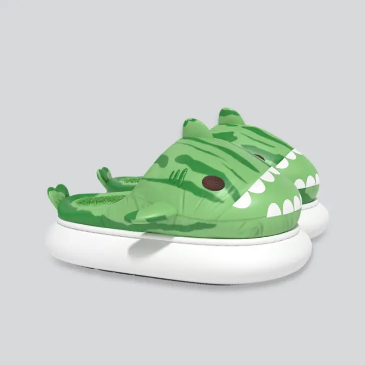 Limitado tiburón melón fondo grueso pisando mierda sensación pareja hogar interior felpa térmica zapatillas de algodón - 1