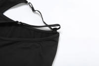 BUNO-Conjuntos de 2 piezas con tirantes huecos de gato extraño para mujer, Tops sexys lisos con cuello Halter y espalda descubierta + Pantalones acampanados con lentejuelas, trajes ajustados para fiesta - details 16