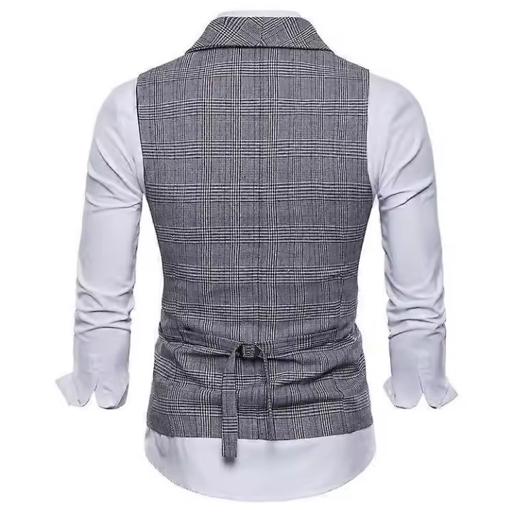 Chaleco de traje para hombre Chaleco ajustado a cuadros X - 1