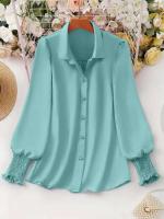 Blusa informal de talla grande para mujer, blusa de manga abombada de Color sólido, adecuada para oficina y exteriores, con un solo pecho, novedad de primavera y verano 2025 - details 11