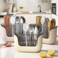 Escurridor de cubiertos de 3 rejillas antideslizante con orificio de drenaje, organizador de palillos, tenedor, cuchara, Color sólido, estante de secado de utensilios duradero para el hogar - details 12