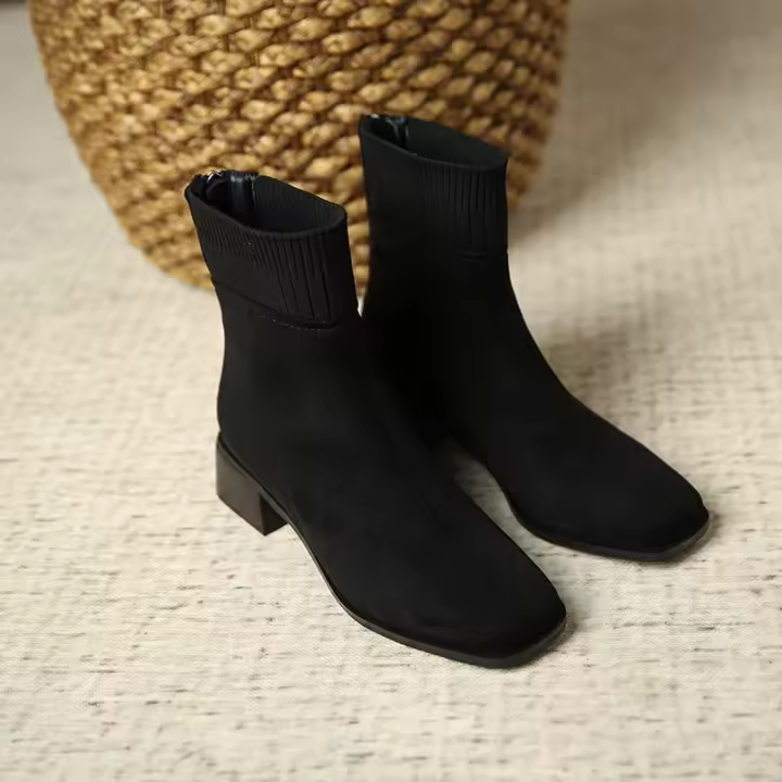 Otoño e invierno de punto de lana con cremallera trasera botas de moda botas cortas de estilo europeo y americano - 1