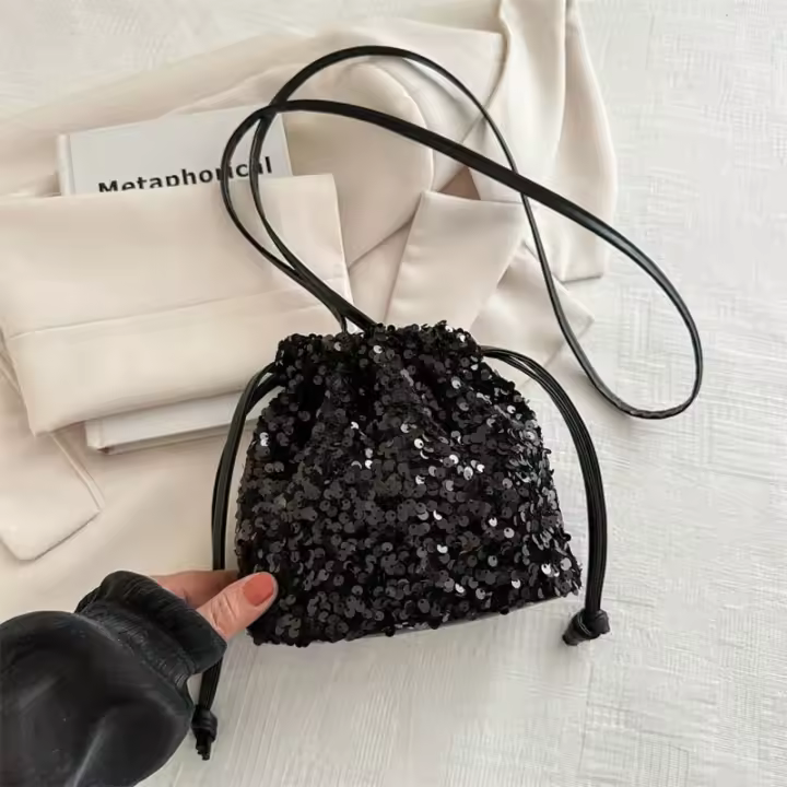 Bolso de Cuero con Lentejuelas de Alta Gama y Minimalista Bolso Cruzado de Hombro Único de Cadena Popular - 1