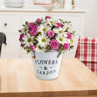 Cubo de flores decorativas con letras creativas de hierro Retro, hierba de Metal resistente a la corrosión para plantas artificiales - details 11