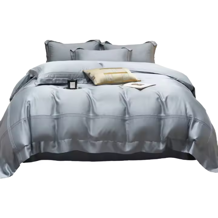 Juego de Ropa de Cama Tencel 100% Auténtico Alta Gama, Fibra de Planta Natural, Color Sólido, para Cama Doble 1.5m - 1
