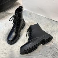 Botas Martin de tacón bajo con punta redonda para mujer, Botines de cuero con cordones delanteros, talla grande, Otoño e Invierno - details 14