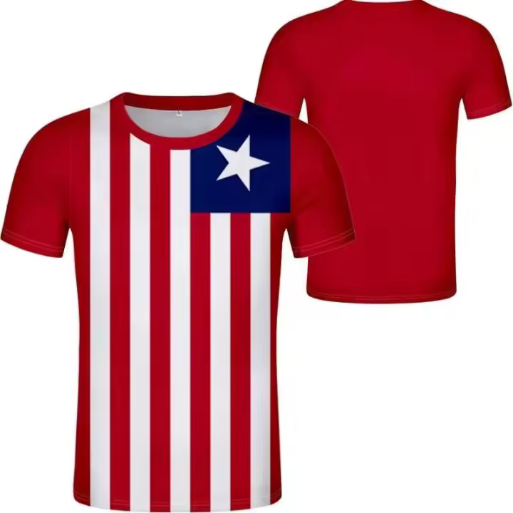 Camiseta con logotipo impreso de la bandera de Liberia, camisa innovadora de verano con cuello redondo, ropa deportiva OEM ODM para hombre - 1