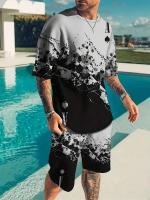 Pantalones cortos deportivos informales para hombre, camisetas de manga corta con estampado de León, moda urbana, Verano - details 2