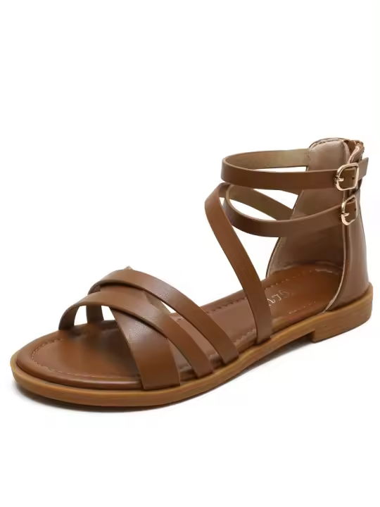 Sandalias de verano para mujer, nuevas con tira, estilo hada, casuales, planas, sencillas, para vacaciones en la playa, zapatos romanos. - 1