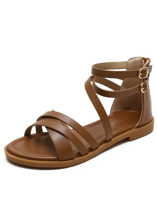 Sandalias de verano para mujer, nuevas con tira, estilo hada, casuales, planas, sencillas, para vacaciones en la playa, zapatos romanos. - 1