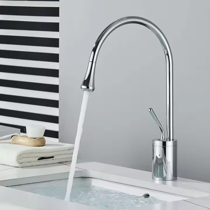 Grifo de lavabo de baño nórdico cromado, Palanca única, caño 360, mezclador de agua fría y caliente de latón Moder, grifo de fregadero para cocina - 1