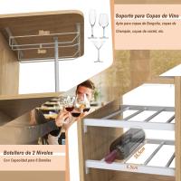 Juego de Mesa de Comedor de 3 Piezas Mesa de Comedor de Doble Nivel con 2 Taburetes de Bar, 3 Estantes, Soportes para Copas y Botellas, Mesa Alta de Cocina MDF - details 3