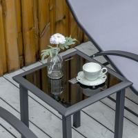 Juego de 2 Tumbonas Jardín Exterior con Mesa Auxiliar de Vidrio Templado Tumbonas con Respaldo Reposabrazos para Patio Piscina Terraza Exterior Negro - details 34