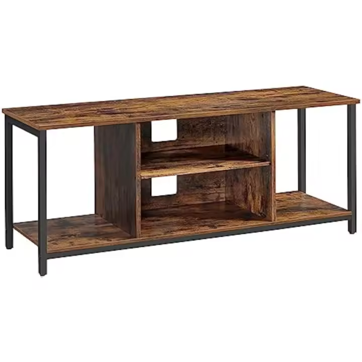 Soporte de TV de hasta 60 Pulgadas, Mueble Tele con estantes Abiertos, Consola para Sala de Estar, Entretenimiento, Marrón Rústico y Negro LTV060B01 - 1
