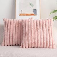 Funda de Almohada de Piel de Conejo Falsa Suave y Gruesa Diseño a Rayas, Color Sólido, Tamaño 45x45cm, Decoración de Sofá - details 13