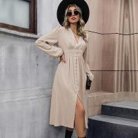 Elegante Vestido Largo para Mujer Cuello en V, Color Sólido, Diseño Harajuku Nuevo - details 2