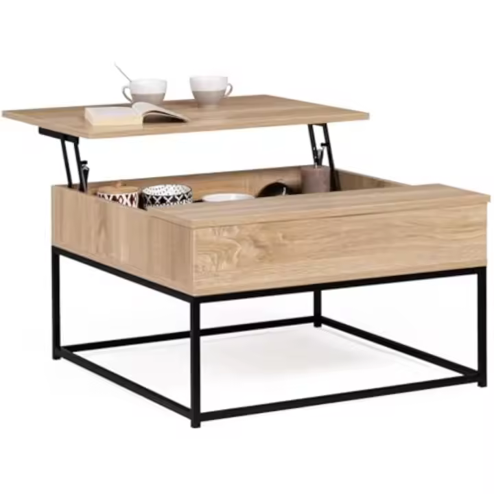 Mesa de centro, con tablero abatible integral y estante inferior, diseño industrial - 1