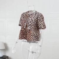 Elegante camisa delgada con tirantes huecos de leopardo blusa y relajada para mujeres blusa de manga corta de cuello o blusa - details 5